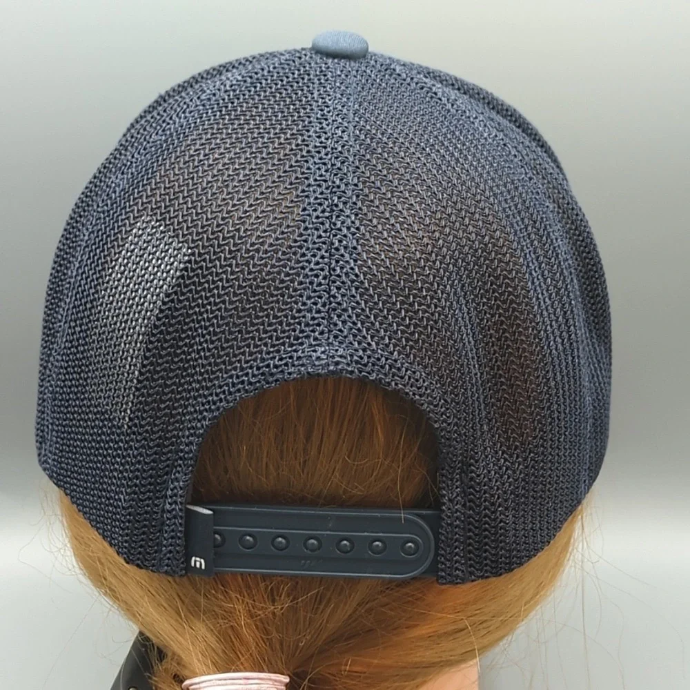 TravisMathew Baseball Cap Hat Navy Blue Palm Tree Patch Flexfit 110 Adjustable